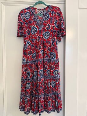 Soft Surroundings Red Paisley Short-Sleeve Midi Dress